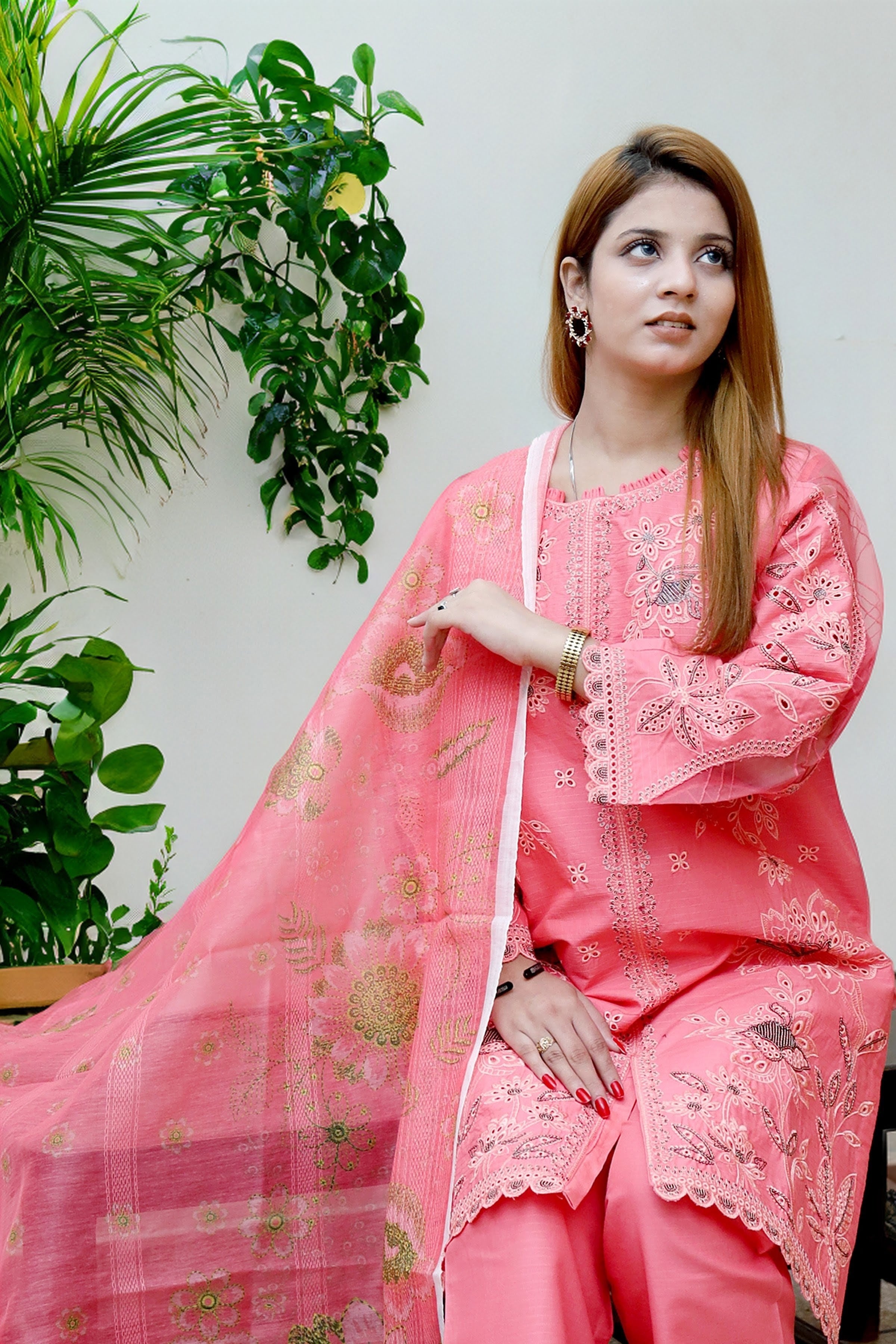 Winter -Coral Sunset Tunic- 3Pc Embroidered Dress