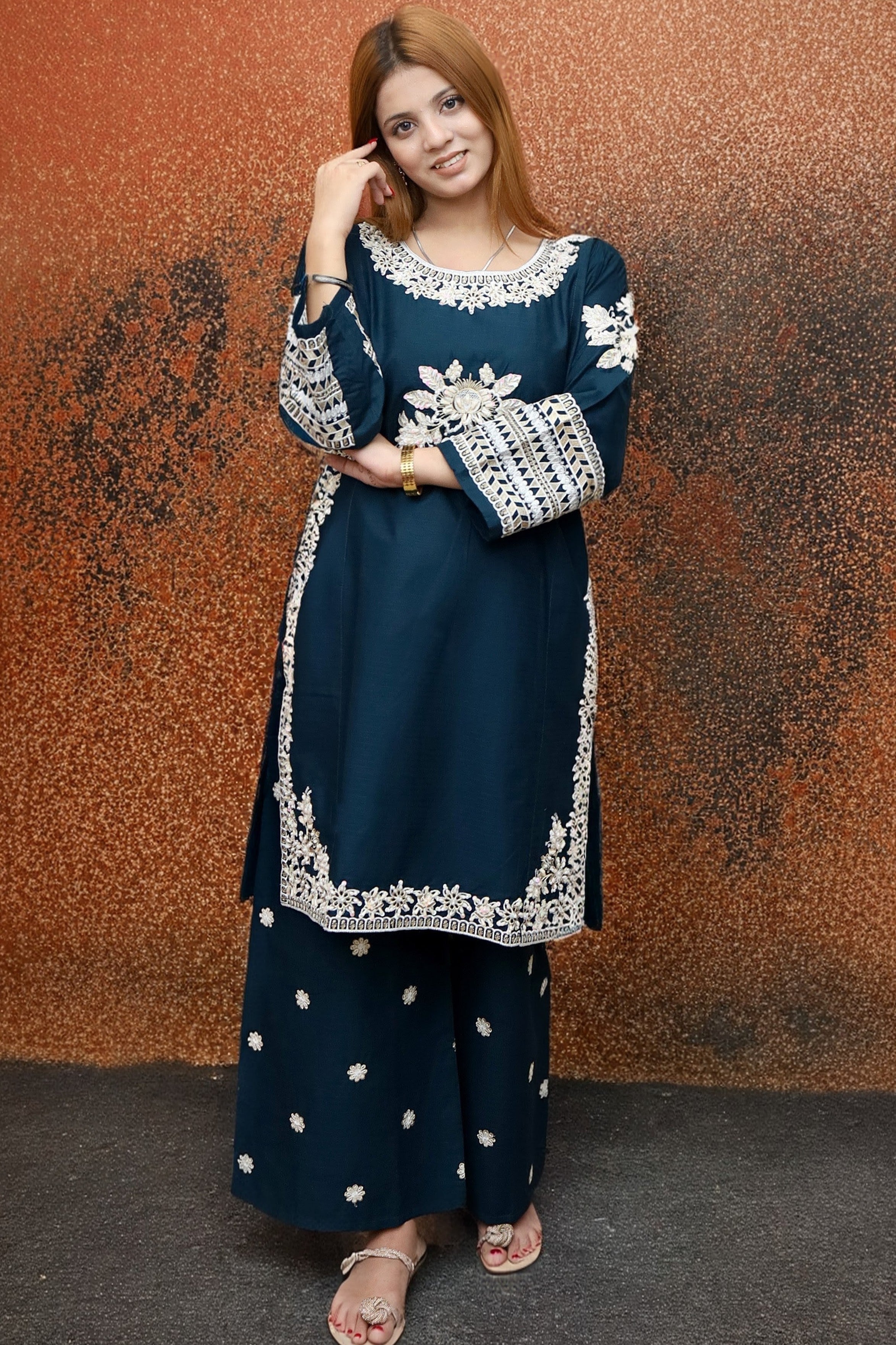 Winter -Deep Teal  - 3Pc Embroidered Dress