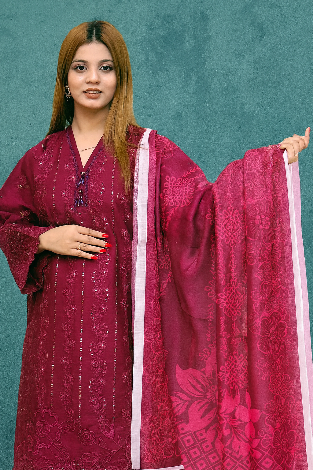 Winter - The Royal Berry- 3Pc Embroidered Dress