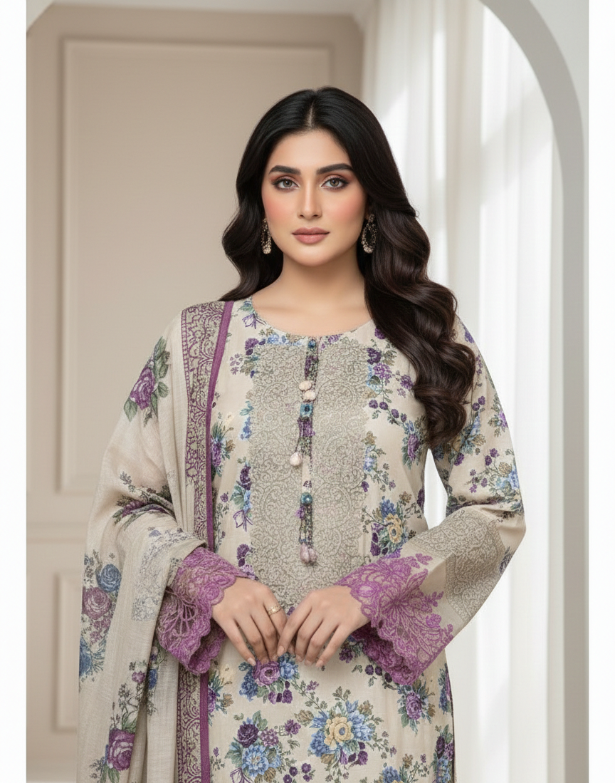 EMBROIDERED 3-PC- Dress -Orchid Grace