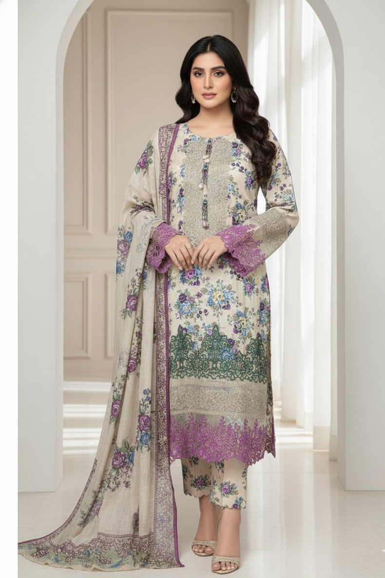 EMBROIDERED 3-PC- Dress -Orchid Grace
