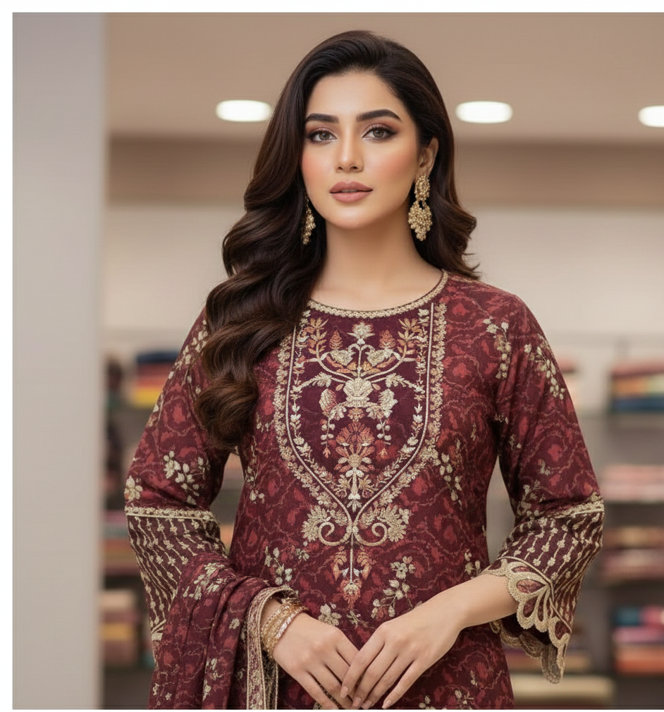 Summer- Vintage Maroon- 3PC- DRESS