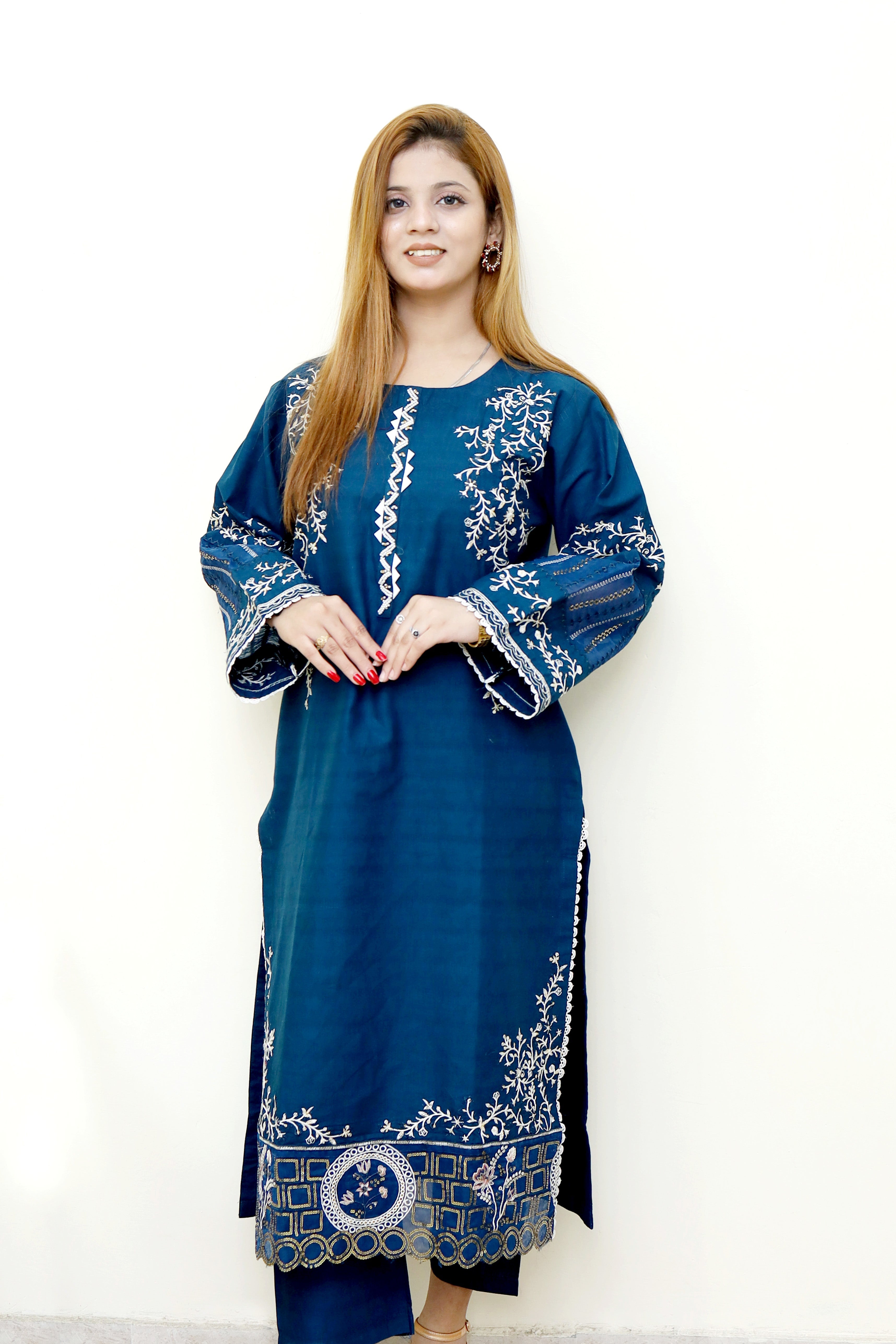 Winter -Azure Blossom - 3Pc Embroidered Dress