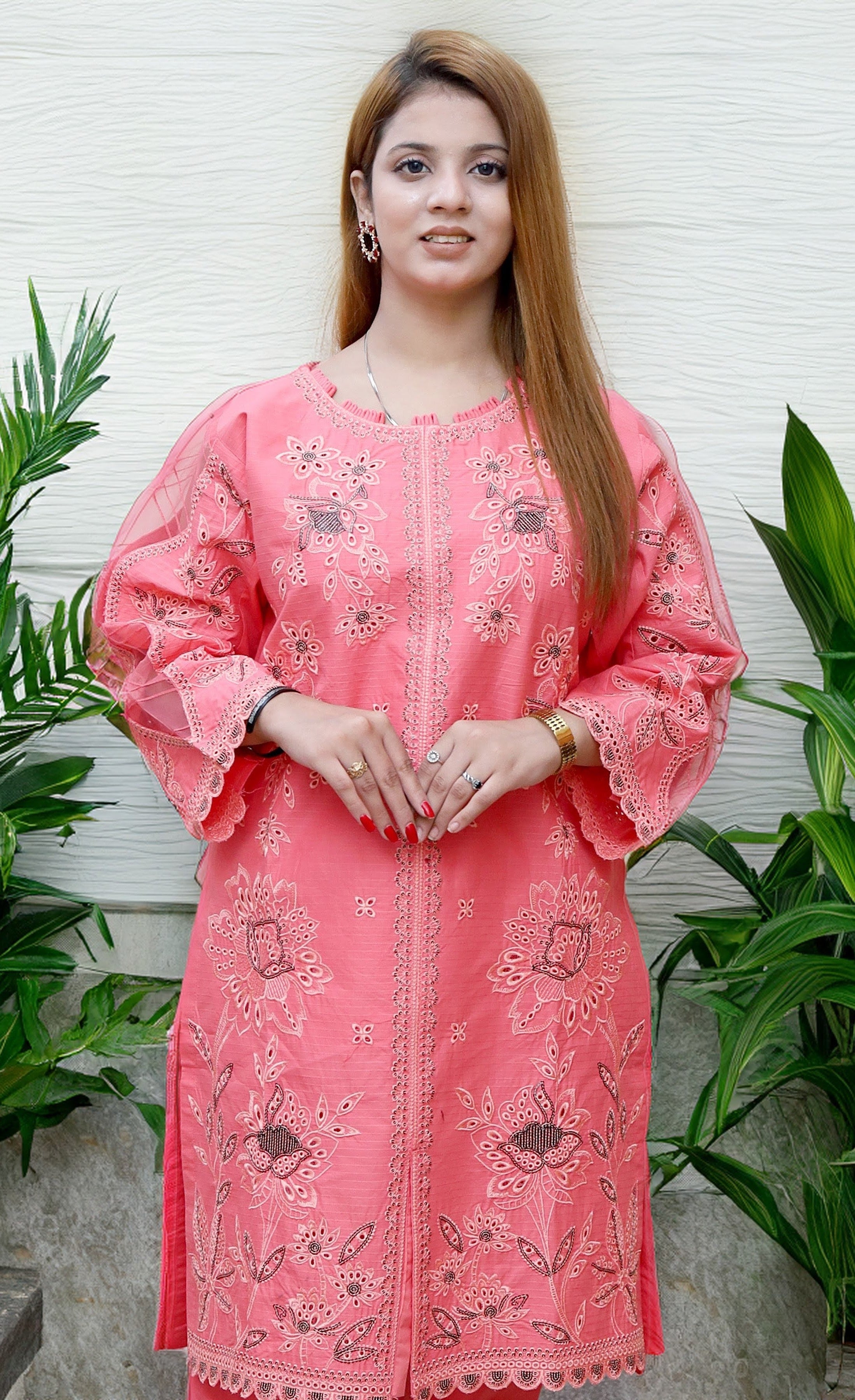 Winter -Coral Sunset Tunic- 3Pc Embroidered Dress
